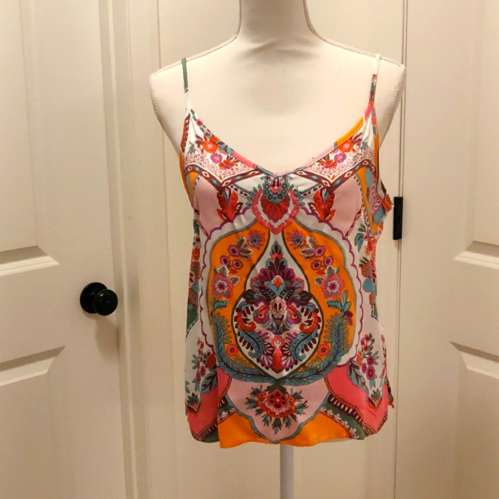 Rachel Zoe multi color sz s v neck, spaghetti stripes, top